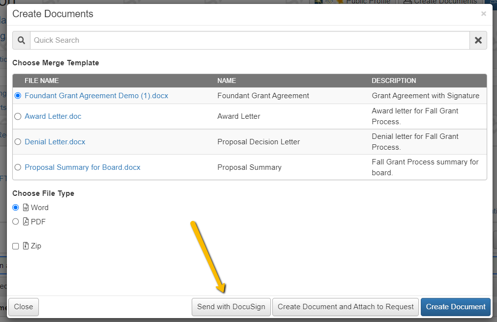 Send to DocuSign button