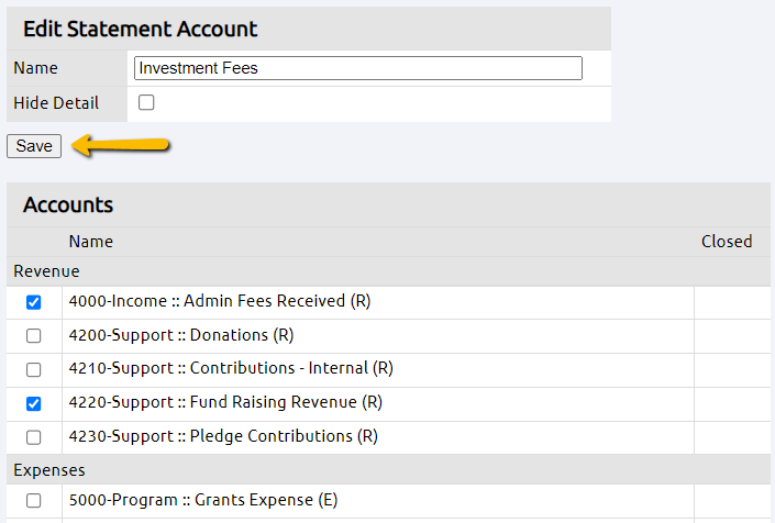 list of accounts from which to select