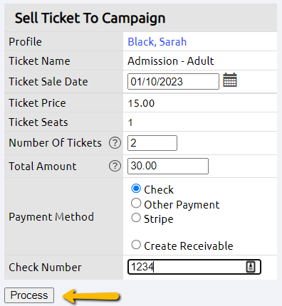 sell ticket to campaign fields