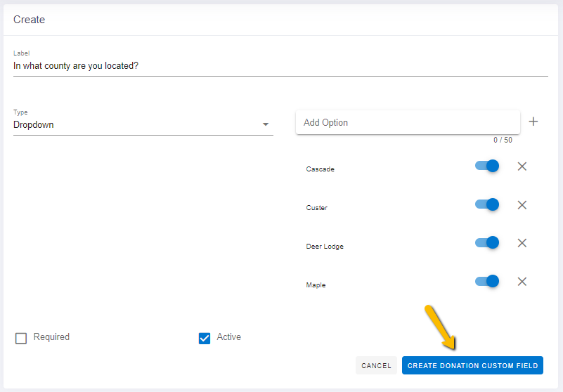 create custom field button