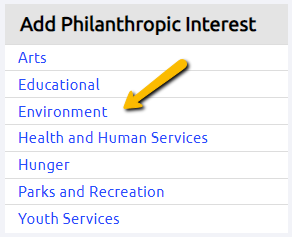 philanthropic interest type list