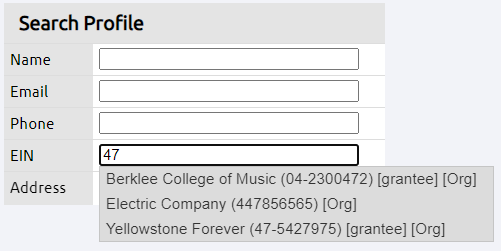 profile page ein search