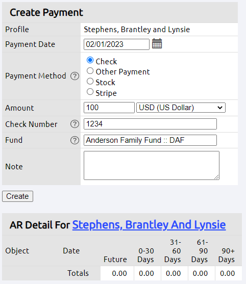 create payment fields