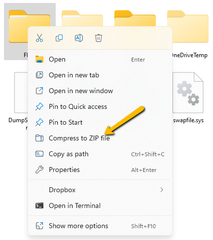 compress to zip file button