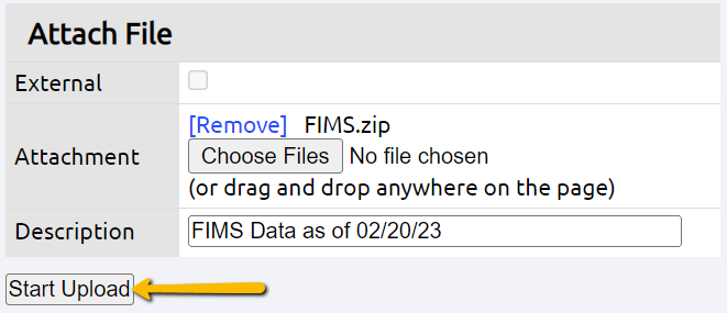 start upload button