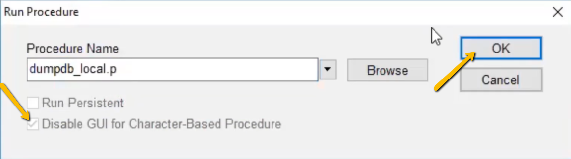 disable gui for character-based procedure checkbox and ok button