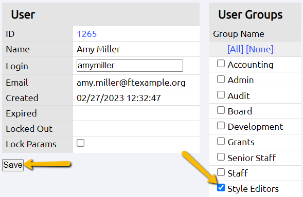 group checkbox and save button