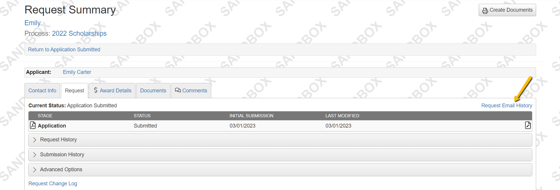 request email history