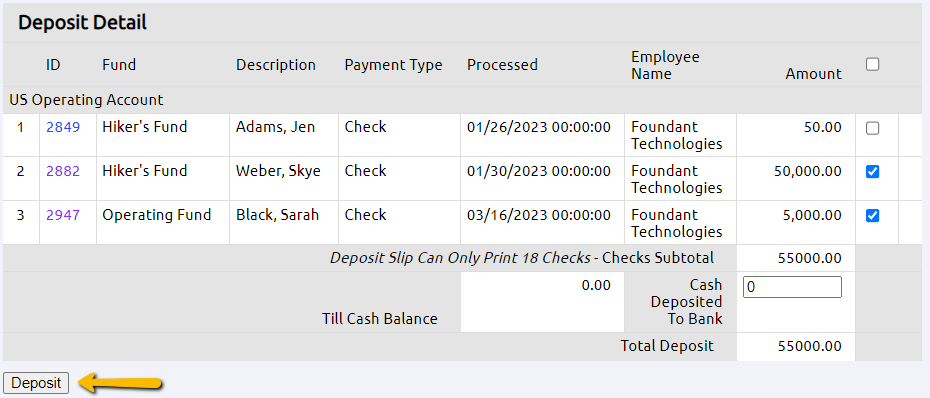 deposit details