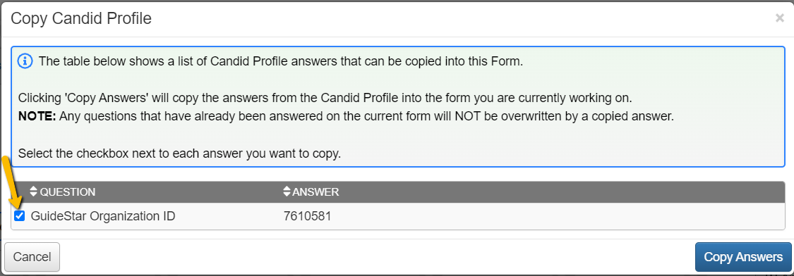 candid question checkbox