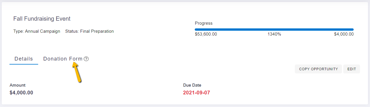 donation form tab