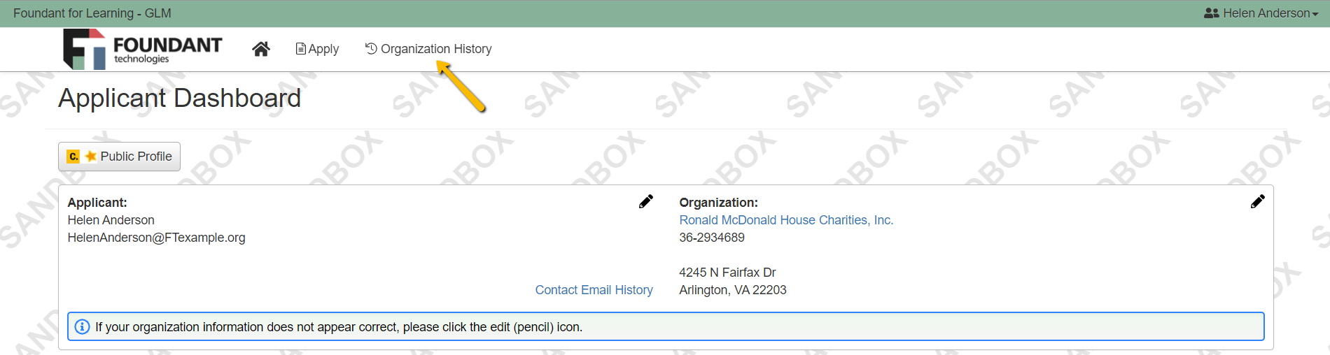 organization history button