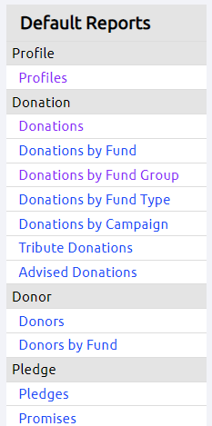 default reports