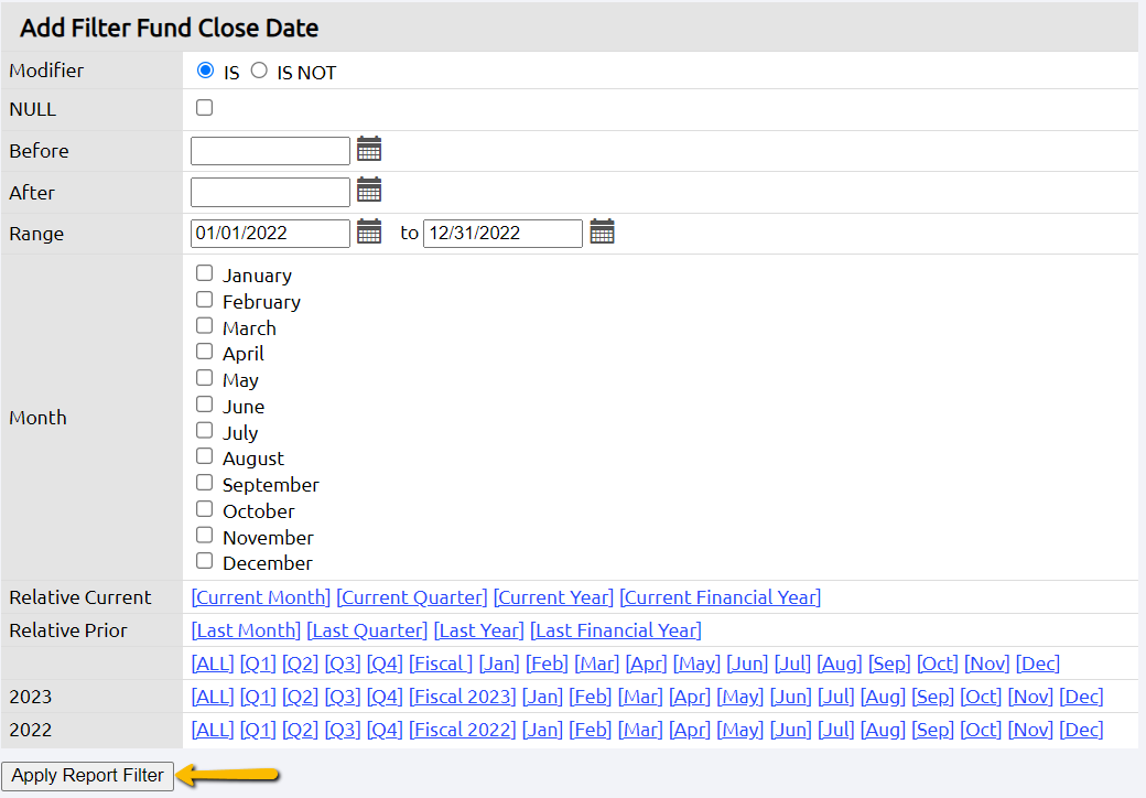 apply report filter button