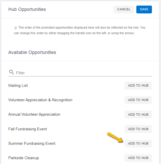add to hub button