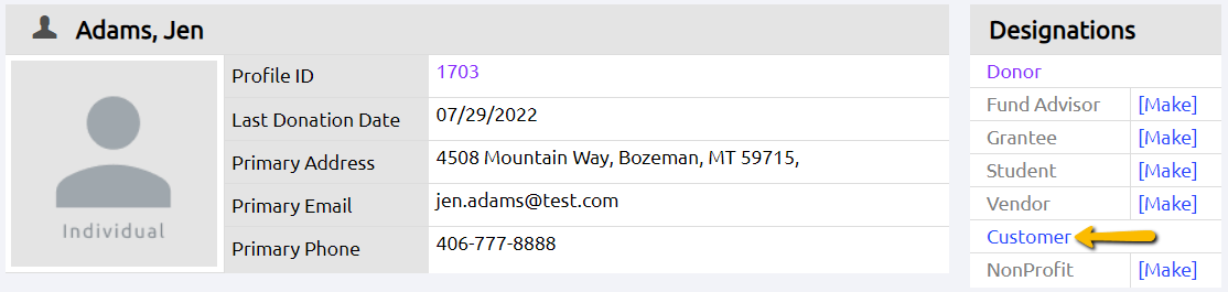 customer profile designation