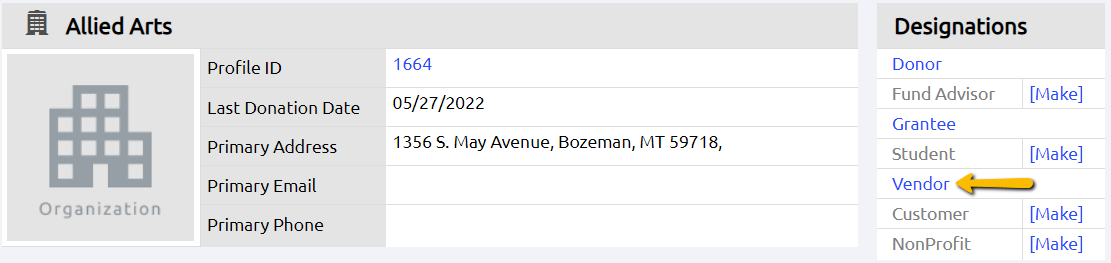 vendor profile designation