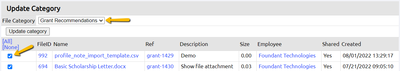 file category drop-down menu