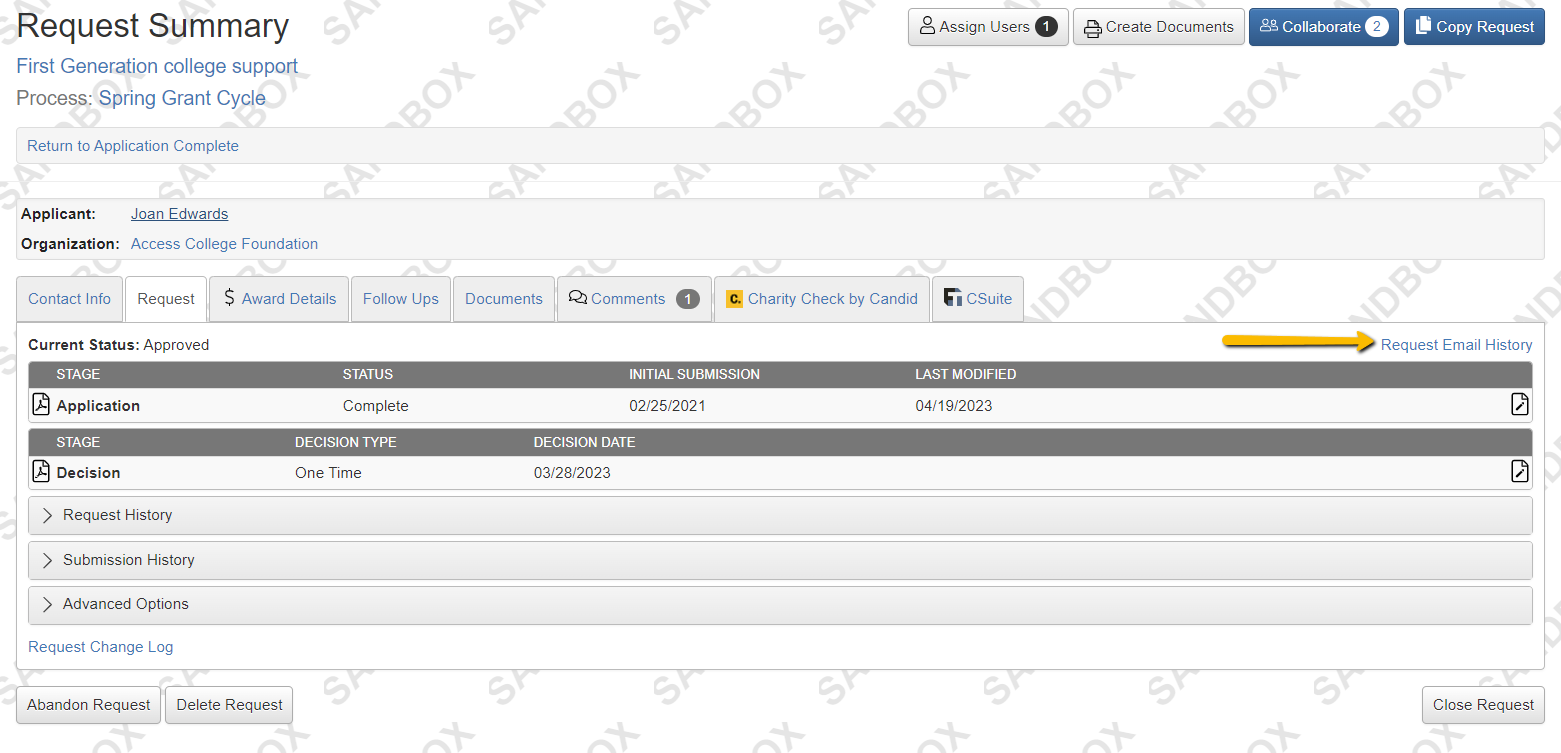 request email history