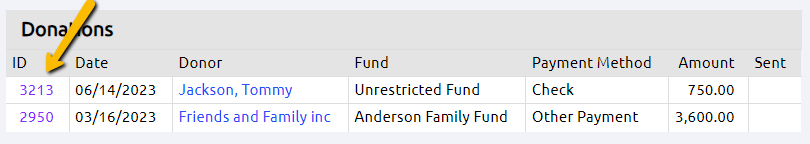 donation ids