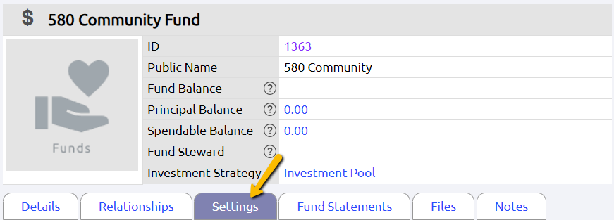 settings tab