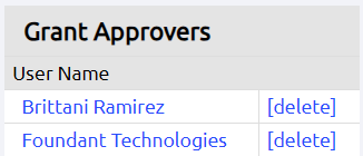 grant approvers section