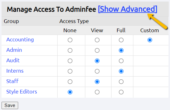 show advanced link