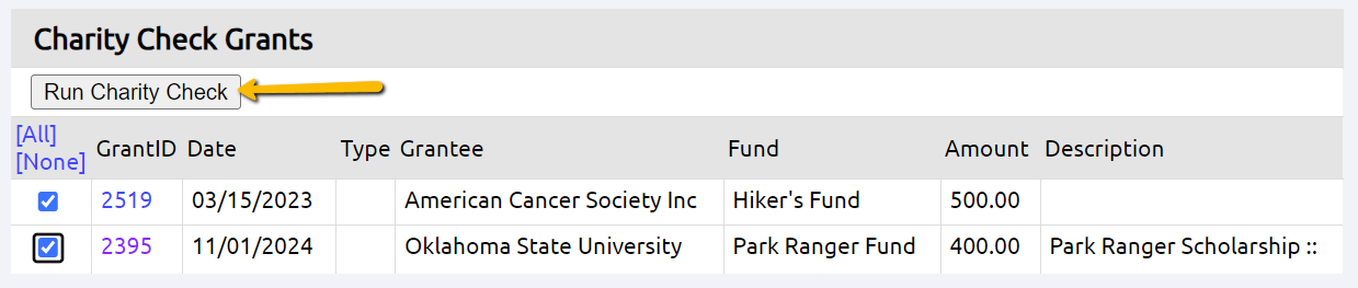 Run charity check