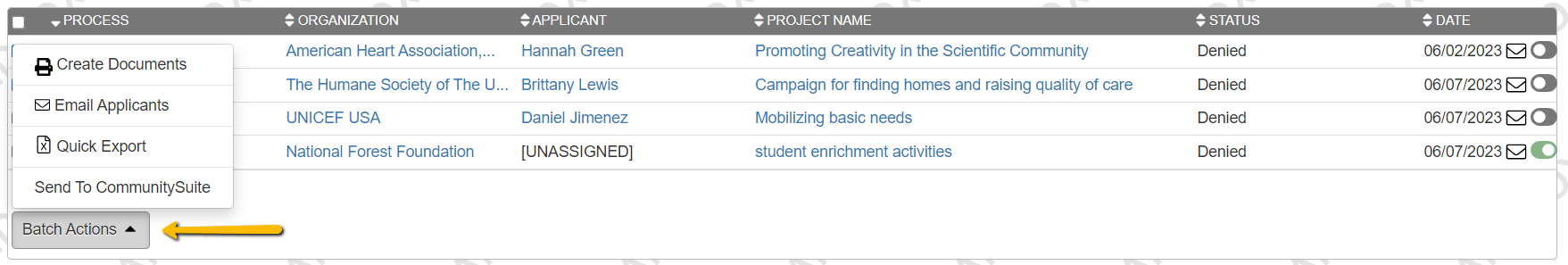batch actions
