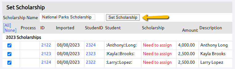 Set Scholarship button