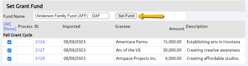 Set Fund button