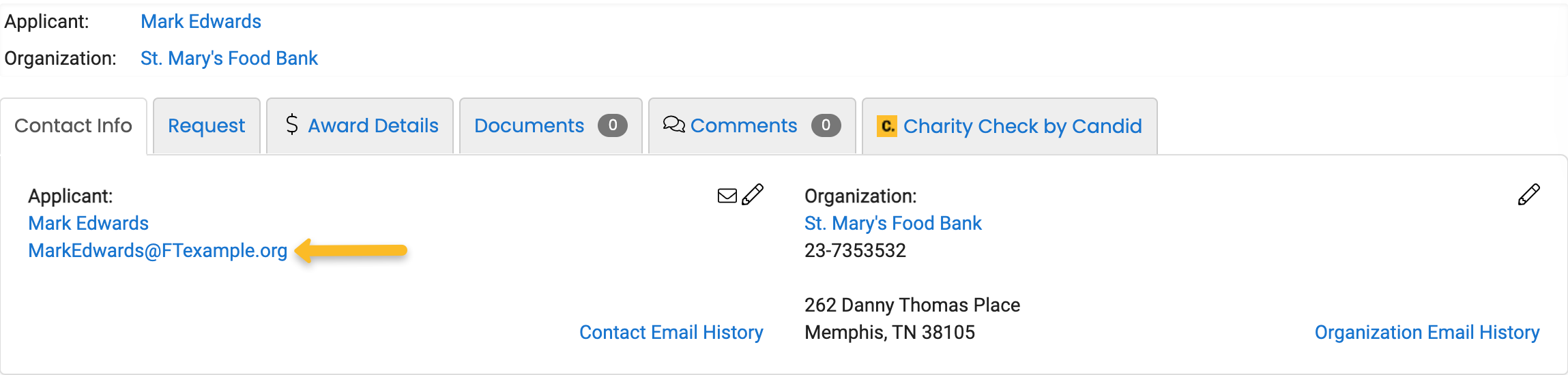 user's email address