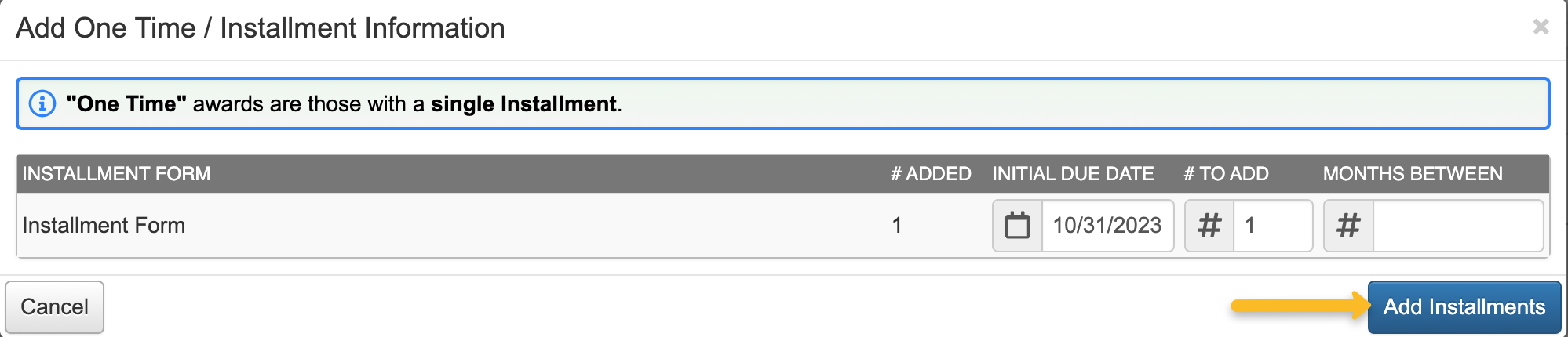 add installments button