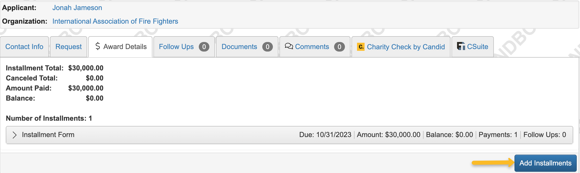 add installments button
