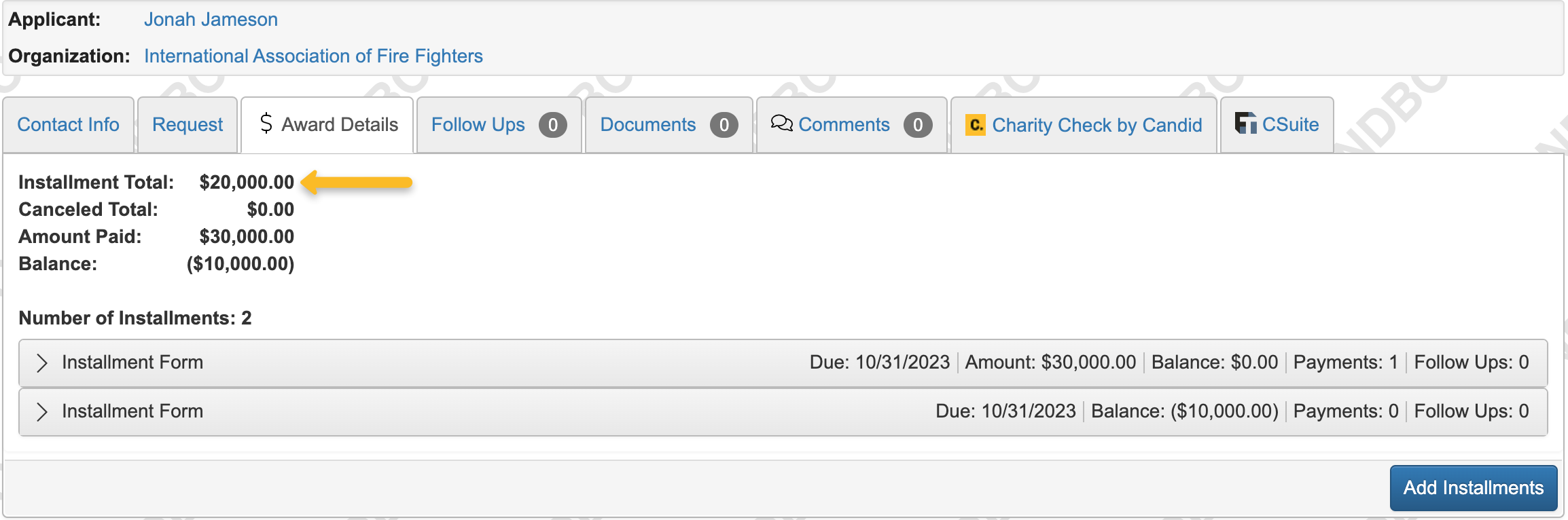 installment total