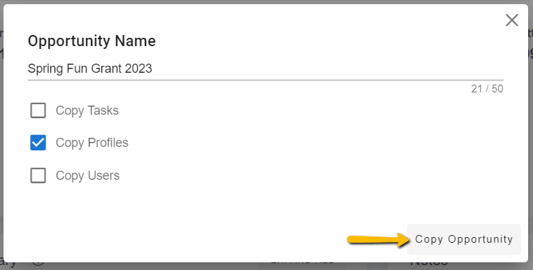 copy opportunity button