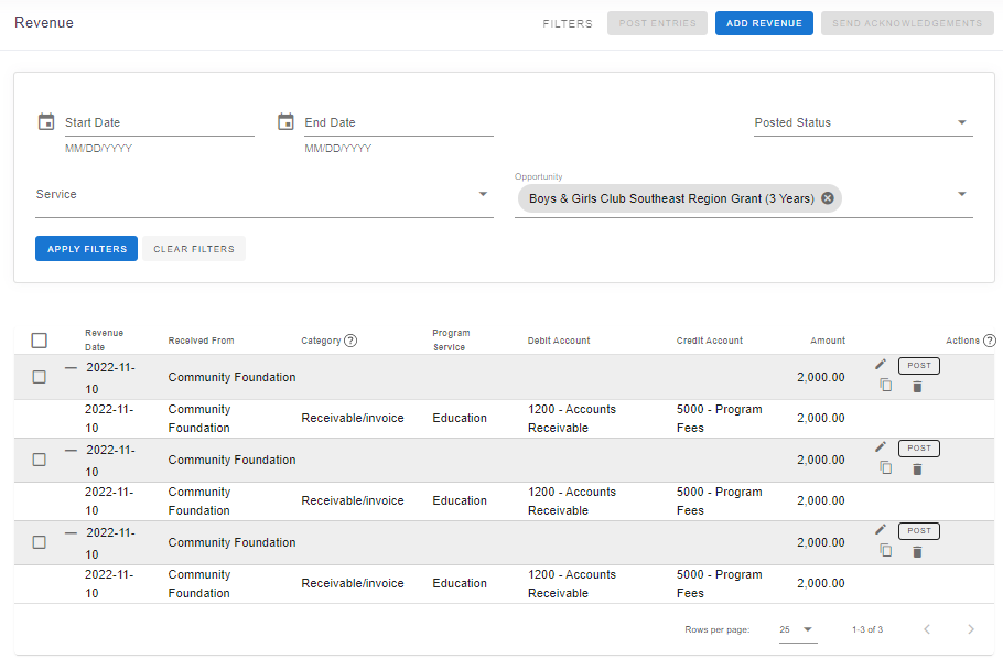 receivable revenue transactions
