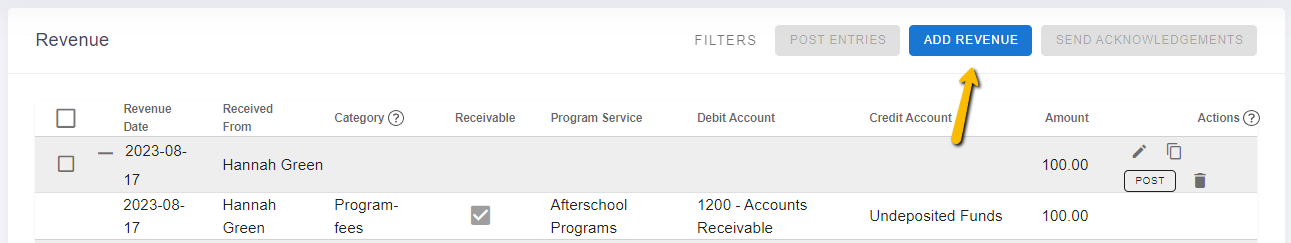 add revenue button