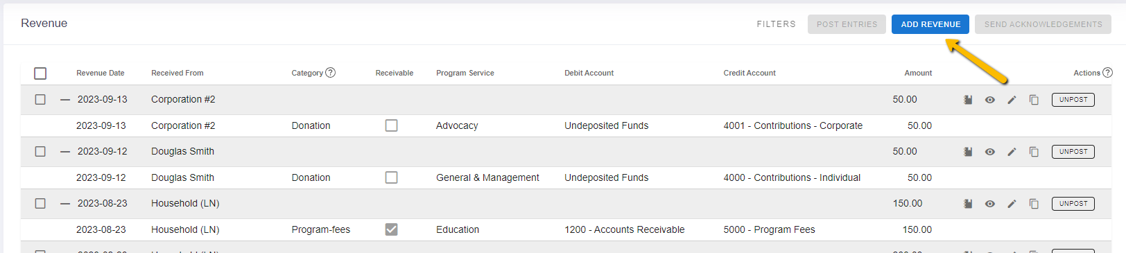 add revenue button