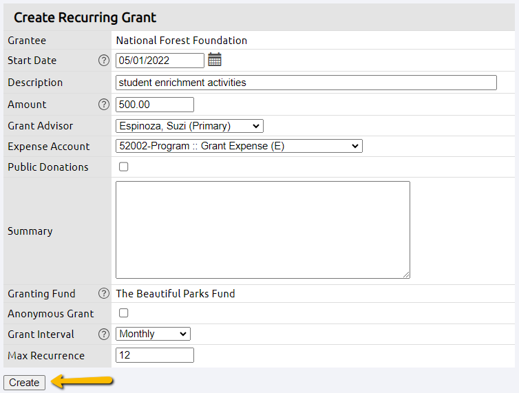 create button