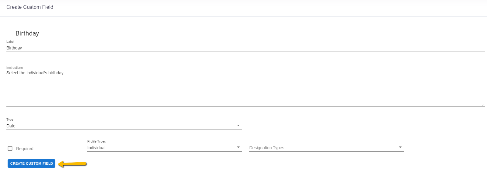 create custom field button