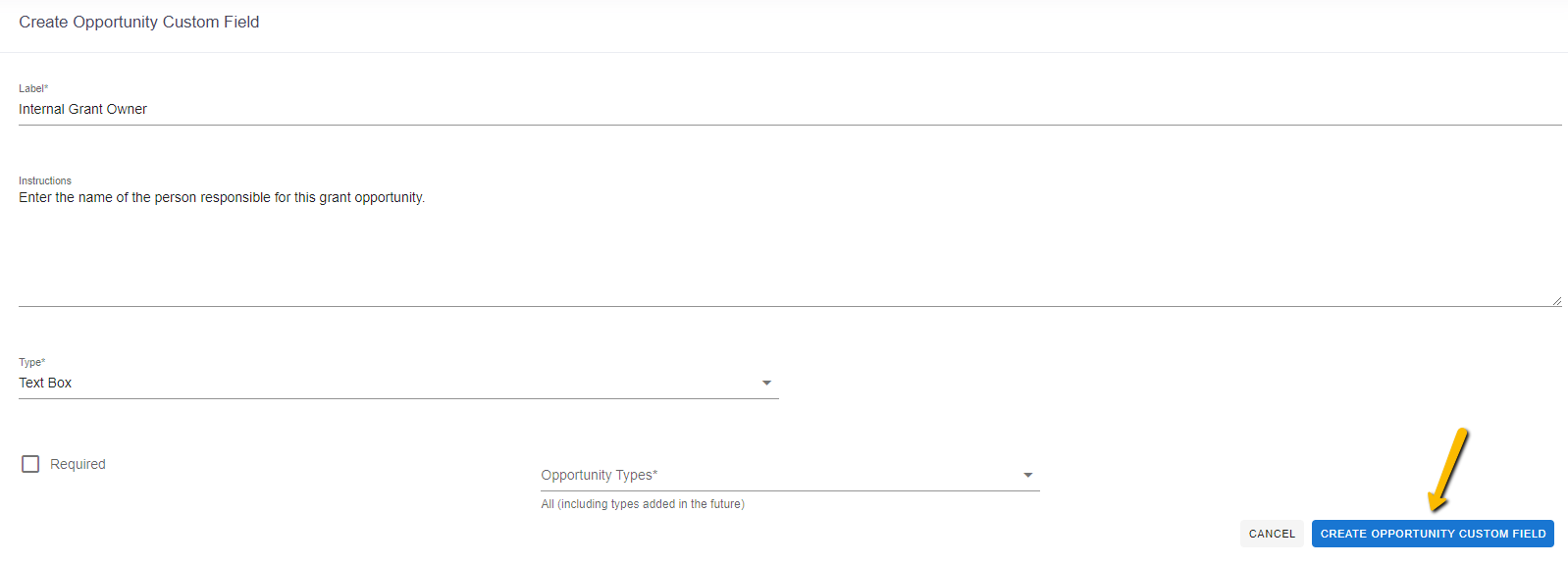 create opportunity custom field button