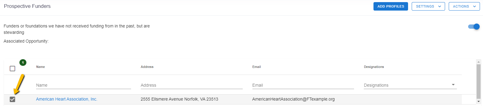 profile checkbox