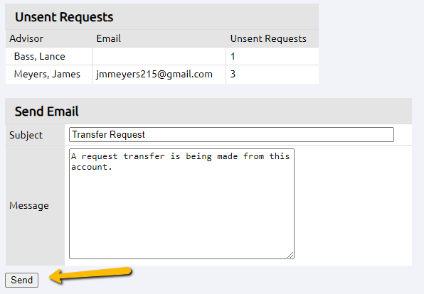 send bulk email transfer request page
