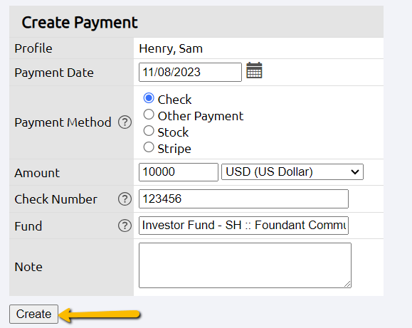 create button