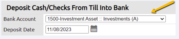 deposit cash/checks from till into bank