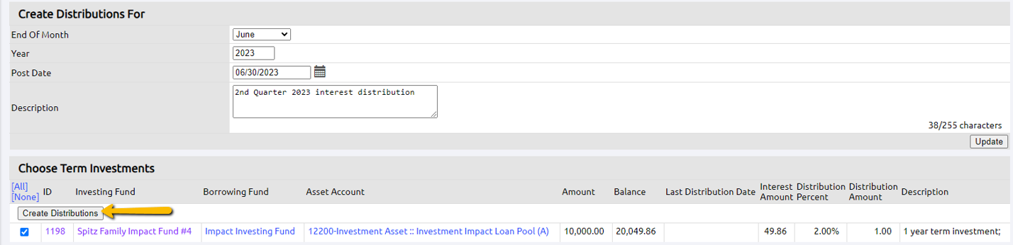 create distributions button
