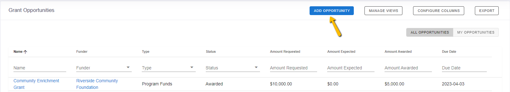 Add Opportunity button