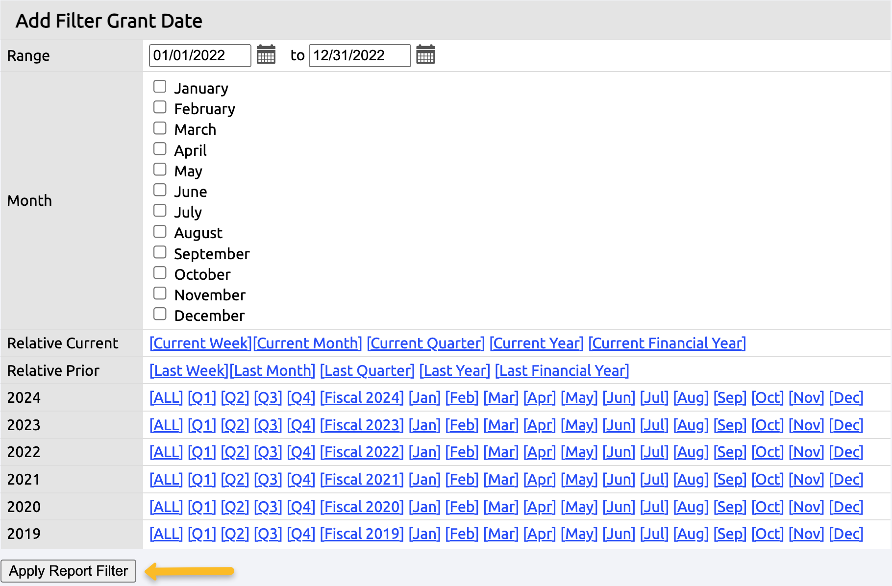 apply report filter button