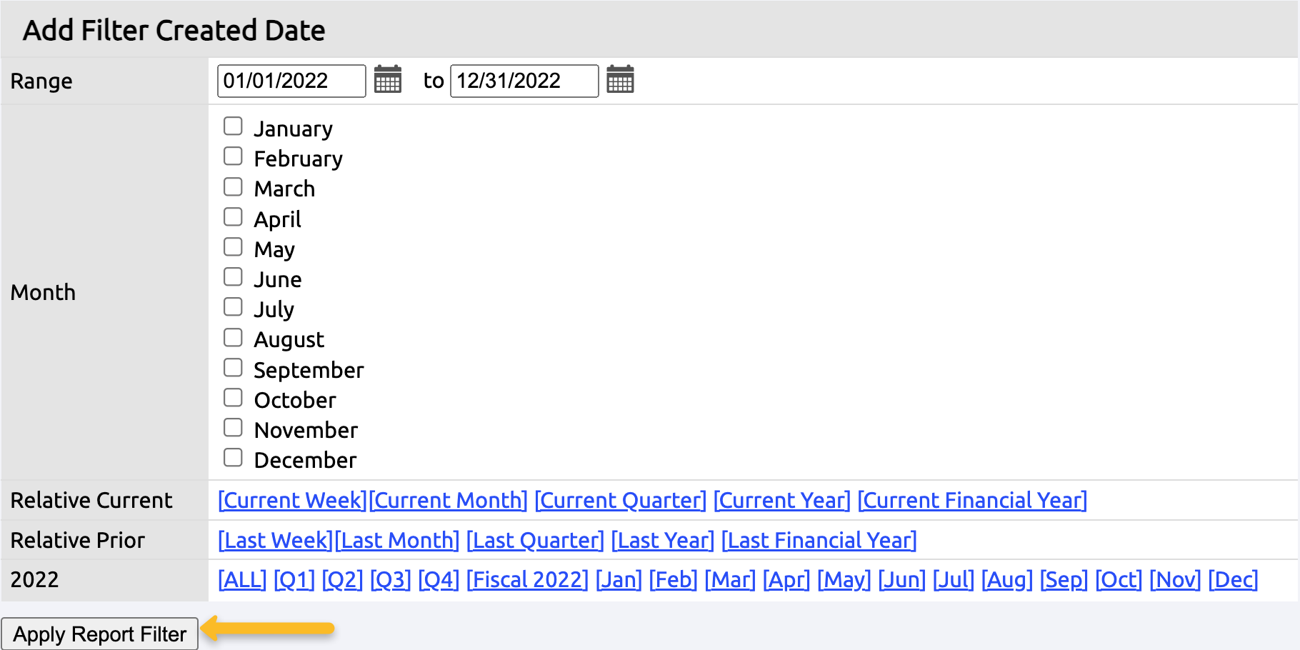 apply report filter button